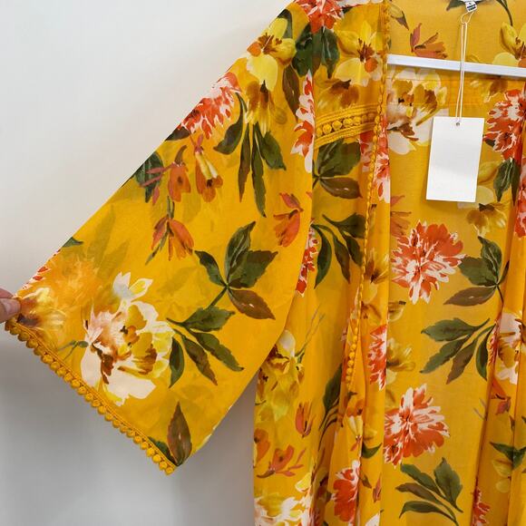 Emory Park Yellow Floral Open Kimono  Robe Women's Size Large - Picture 2 of 8